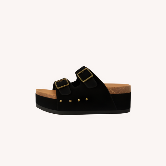 Women's Black Sandals Size 38 Suede Platform Comfortable