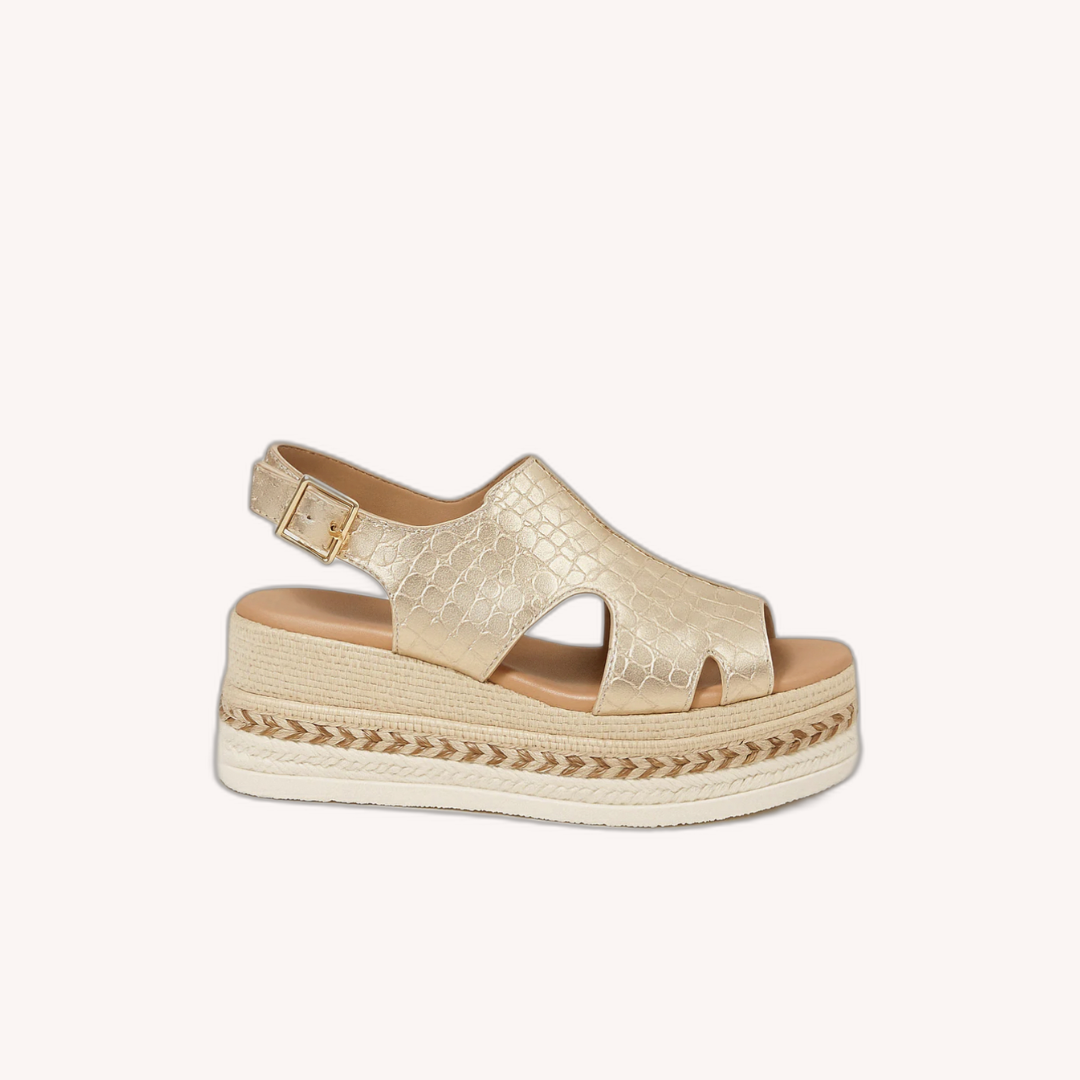 Sandales Femme Métalliques Dorées Taille 38 Cuir PU Compensées