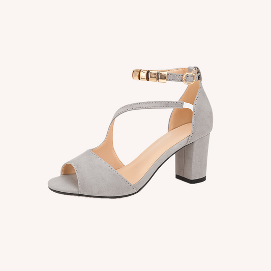 Women's Sandals Black Block Heels Size 38 Elegant Suede-like