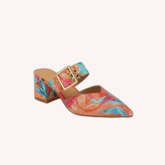 Women's Multicolor Floral Pump Size 37 Vegan Leather Low Heel Chic and Comfortable