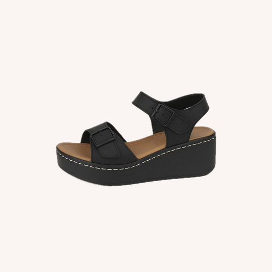 Women's Beige Sandals Size 38 PU Leather Wedge Comfortable