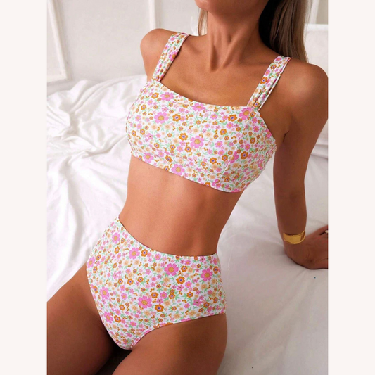 High Waist Bikini Women Boho Blossom with Floral Pattern – Elegant and Comfortable Swimsuit for Summer
