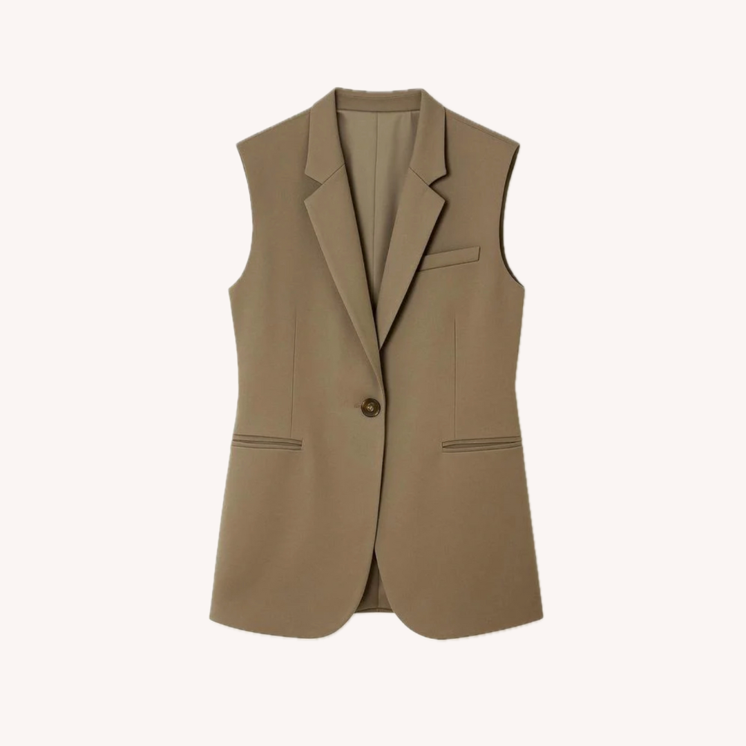 Blazer Sans Manches Femme Élégant en Polyester - Veste Blazer Chic Minimaliste Noir, Coupe Ajustée et Moderne