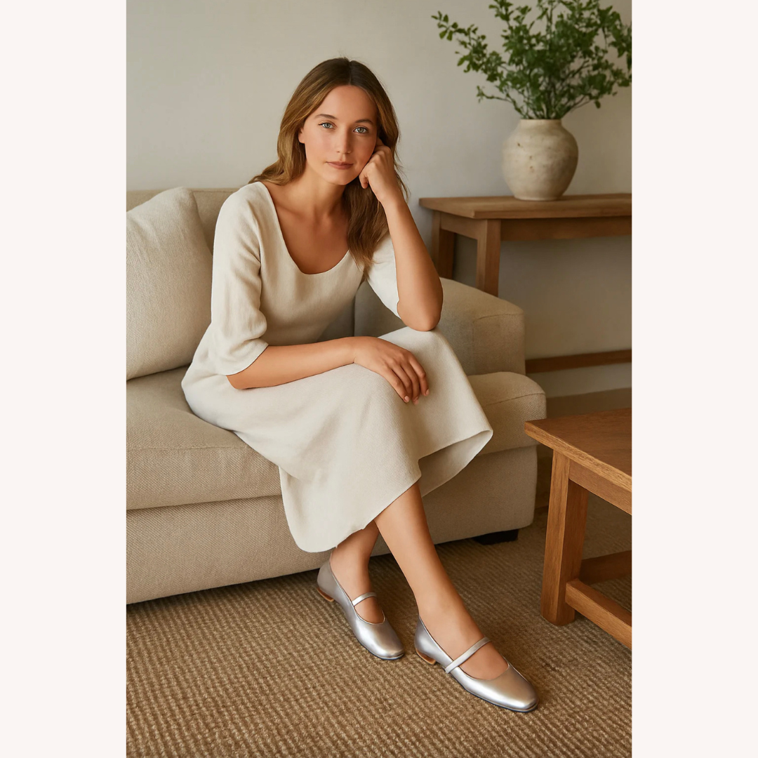 Women's Metallic Ballet Flats Size 38 Synthetic Leather Comfortable