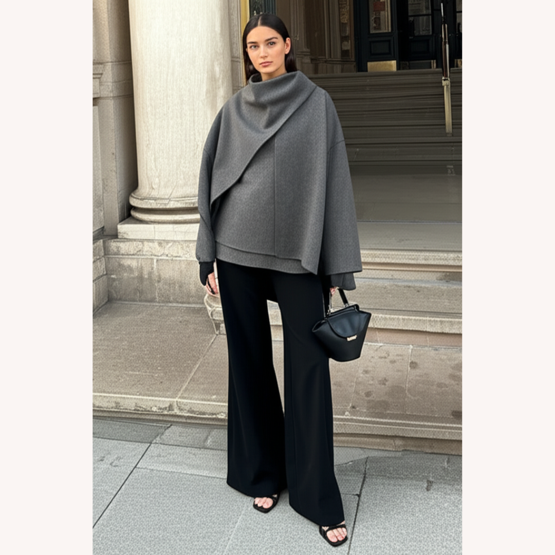 Manteau Hiver Femme Gris Taille M Laine Écharpe Intégrée