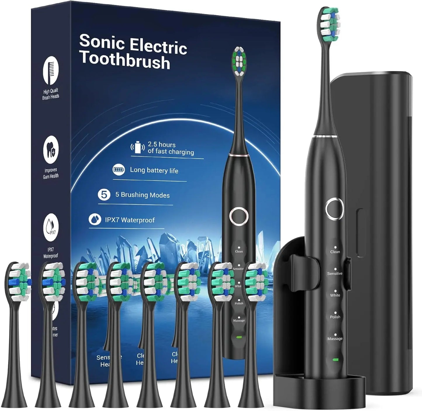 Upgraded Sonic Electric Toothbrush with 8 Brush Heads and IPX7 Waterproof Design – Ideal for Adults and Kids 12+
