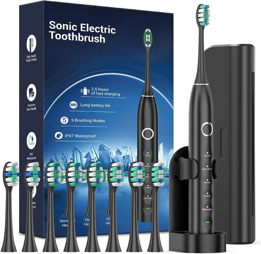 Upgraded Sonic Electric Toothbrush with 8 Brush Heads and IPX7 Waterproof Design – Ideal for Adults and Kids 12+