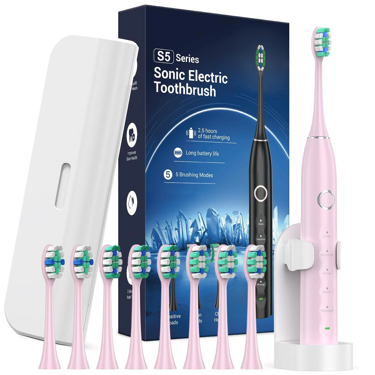 Upgraded Sonic Electric Toothbrush with 8 Brush Heads and IPX7 Waterproof Design – Ideal for Adults and Kids 12+