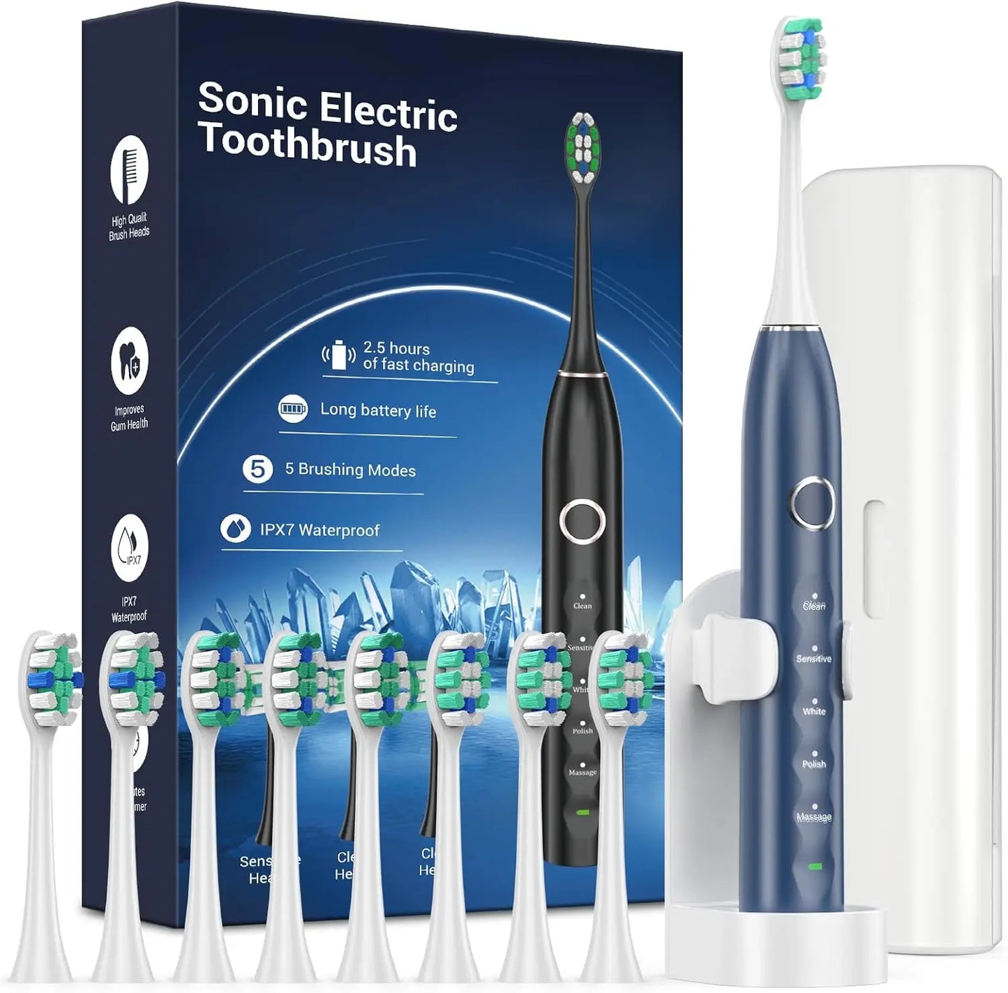 Upgraded Sonic Electric Toothbrush with 8 Brush Heads and IPX7 Waterproof Design – Ideal for Adults and Kids 12+