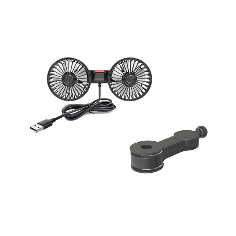 Ventilateur USB portable avec 3 vitesses pour voiture avec double tête et rotation à 360°