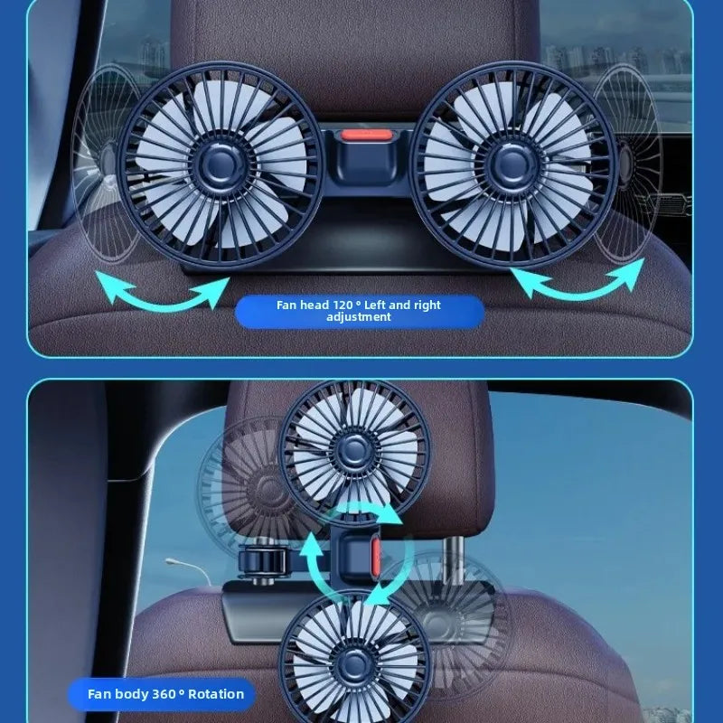 Ventilateur USB portable avec 3 vitesses pour voiture avec double tête et rotation à 360°