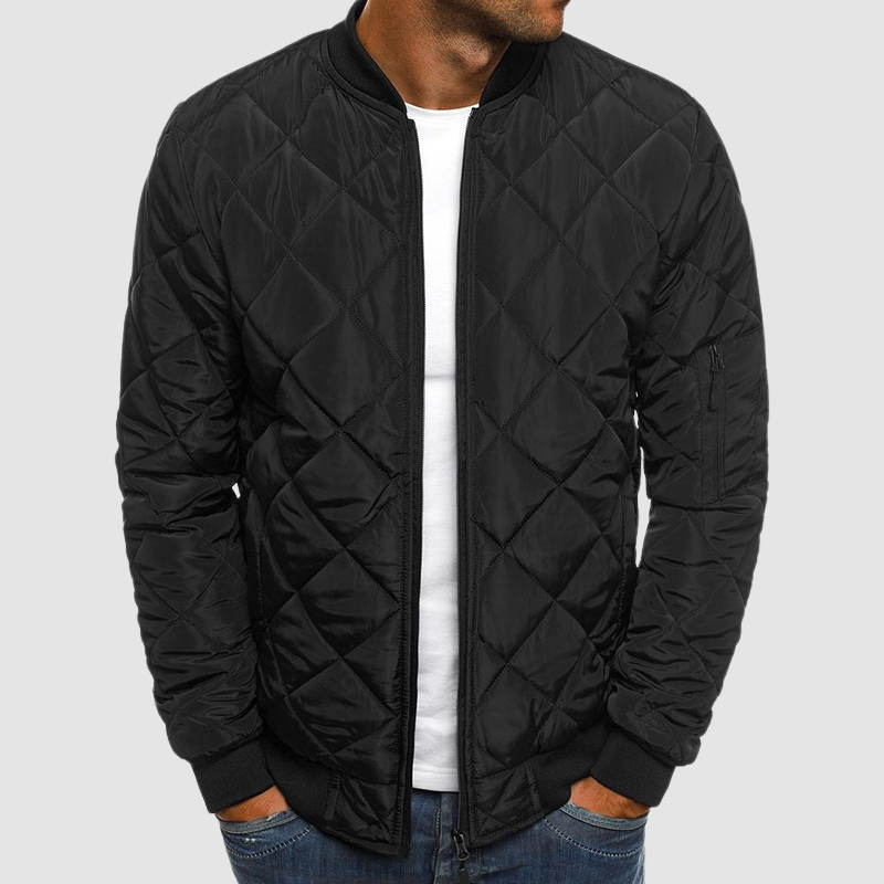 Lightweight Quilted Bomber Jacket for Men with Zipped Pocket - Ribbed Collar