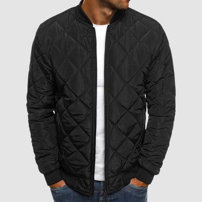 Lightweight Quilted Bomber Jacket for Men with Zipped Pocket - Ribbed Collar