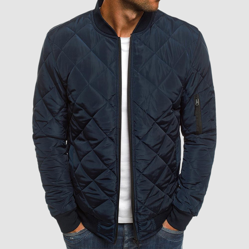 Lightweight Quilted Bomber Jacket for Men with Zipped Pocket - Ribbed Collar