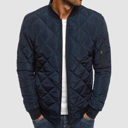 Lightweight Quilted Bomber Jacket for Men with Zipped Pocket - Ribbed Collar