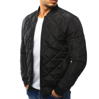 Lightweight Quilted Bomber Jacket for Men with Zipped Pocket - Ribbed Collar