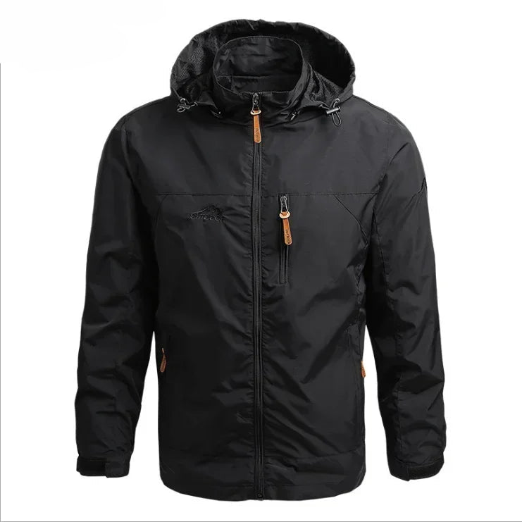 Men's Waterproof Jacket with Hood – Windbreaker in Polyester for Autumn