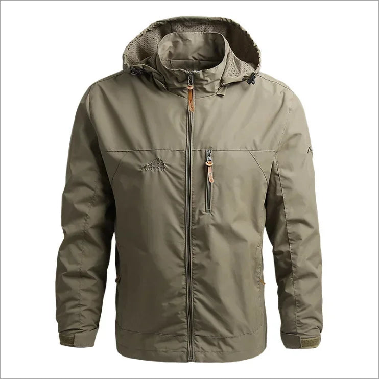Men's Waterproof Jacket with Hood – Windbreaker in Polyester for Autumn