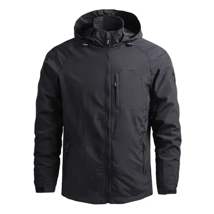 Waterproof Jacket for Men with Removable Hood – Windproof Polyester for Camping and Outdoor Activities