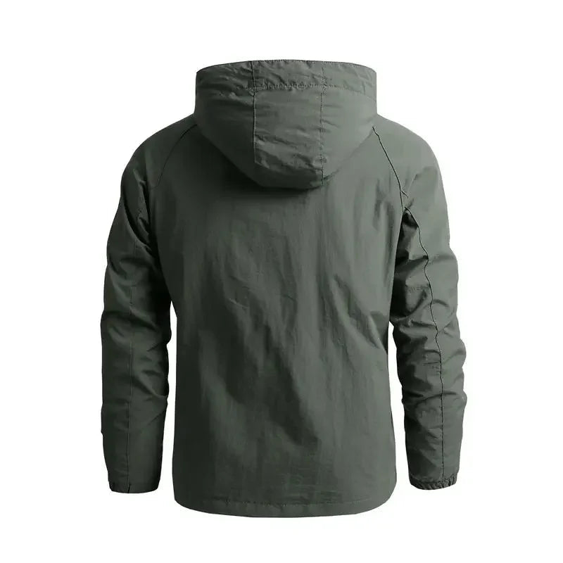 Waterproof Jacket for Men with Removable Hood – Windproof Polyester for Camping and Outdoor Activities