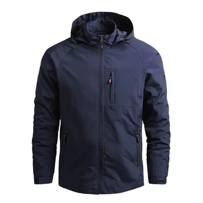Waterproof Jacket for Men with Removable Hood – Windproof Polyester for Camping and Outdoor Activities