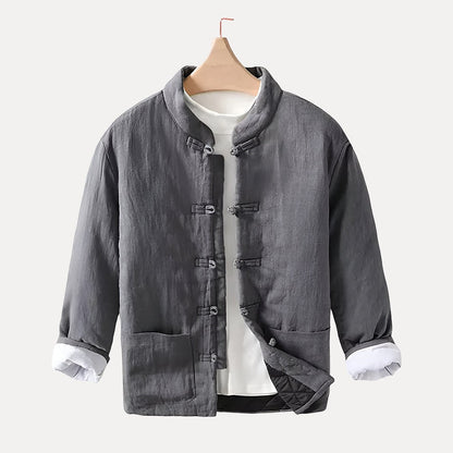 Casual Quilted Jacket for Men with Mandarin Collar in Linen – Comfort and Style
