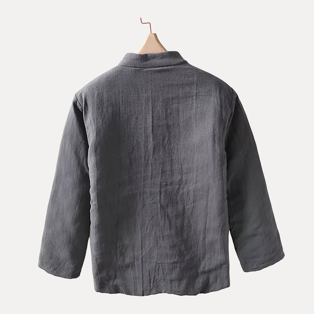 Casual Quilted Jacket for Men with Mandarin Collar in Linen – Comfort and Style