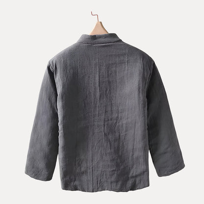 Casual Quilted Jacket for Men with Mandarin Collar in Linen – Comfort and Style