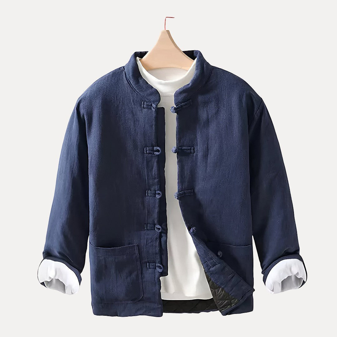 Casual Quilted Jacket for Men with Mandarin Collar in Linen – Comfort and Style