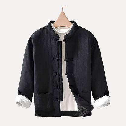 Casual Quilted Jacket for Men with Mandarin Collar in Linen – Comfort and Style