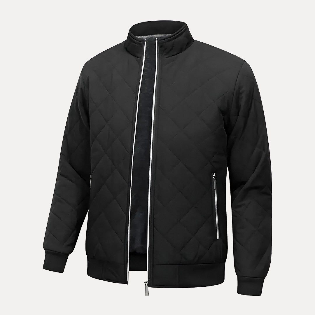 Lightweight Quilted Jacket for Men with Stand-up Collar and Zipped Pockets