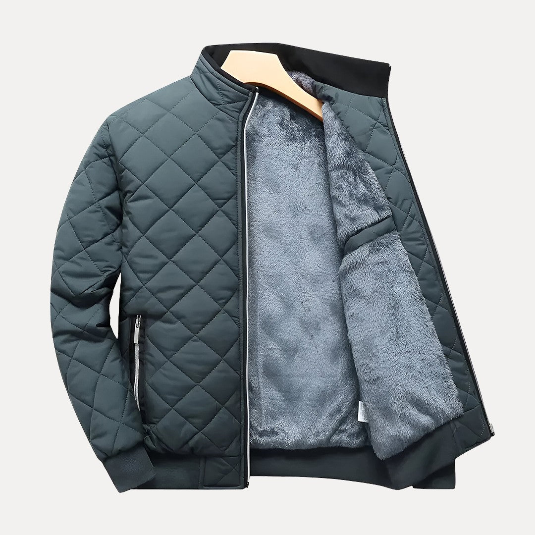 Lightweight Quilted Jacket for Men with Stand-up Collar and Zipped Pockets