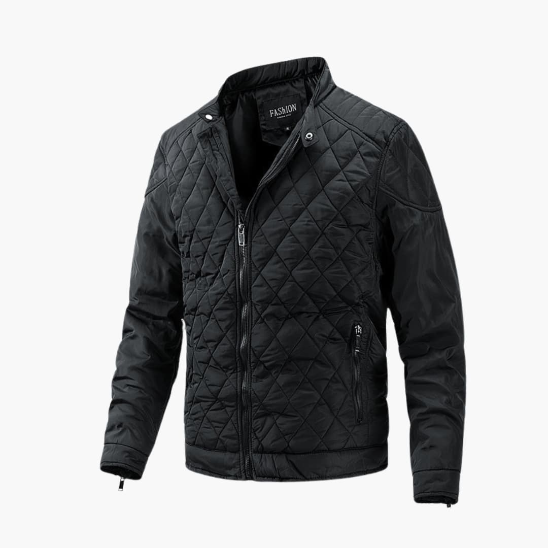 Lightweight Quilted Jacket for Men with Insulation and Stand-up Collar - Water-Resistant Polyester