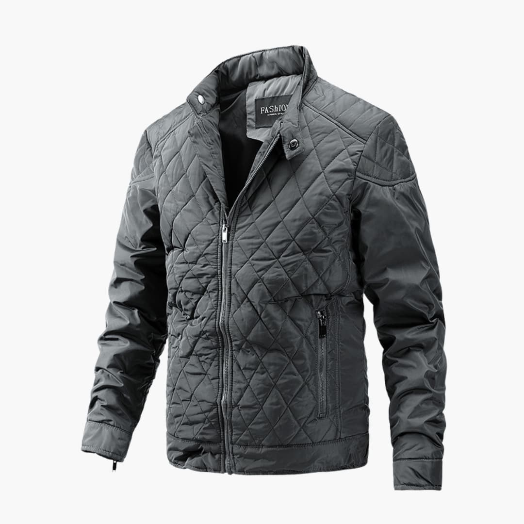 Lightweight Quilted Jacket for Men with Insulation and Stand-up Collar - Water-Resistant Polyester