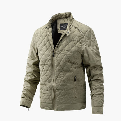 Lightweight Quilted Jacket for Men with Insulation and Stand-up Collar - Water-Resistant Polyester