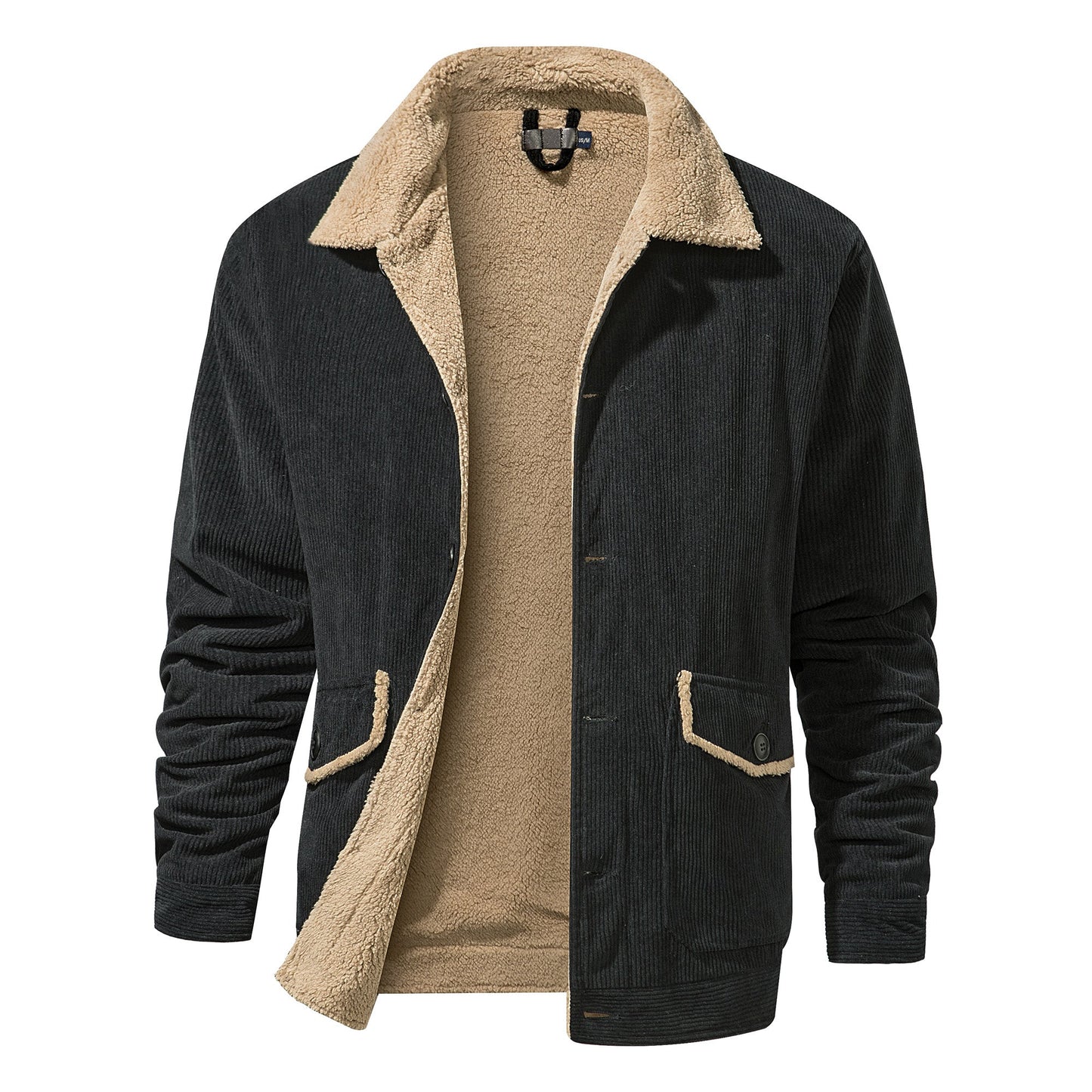 Mid-Length Corduroy Jacket with Sherpa Lining for Men