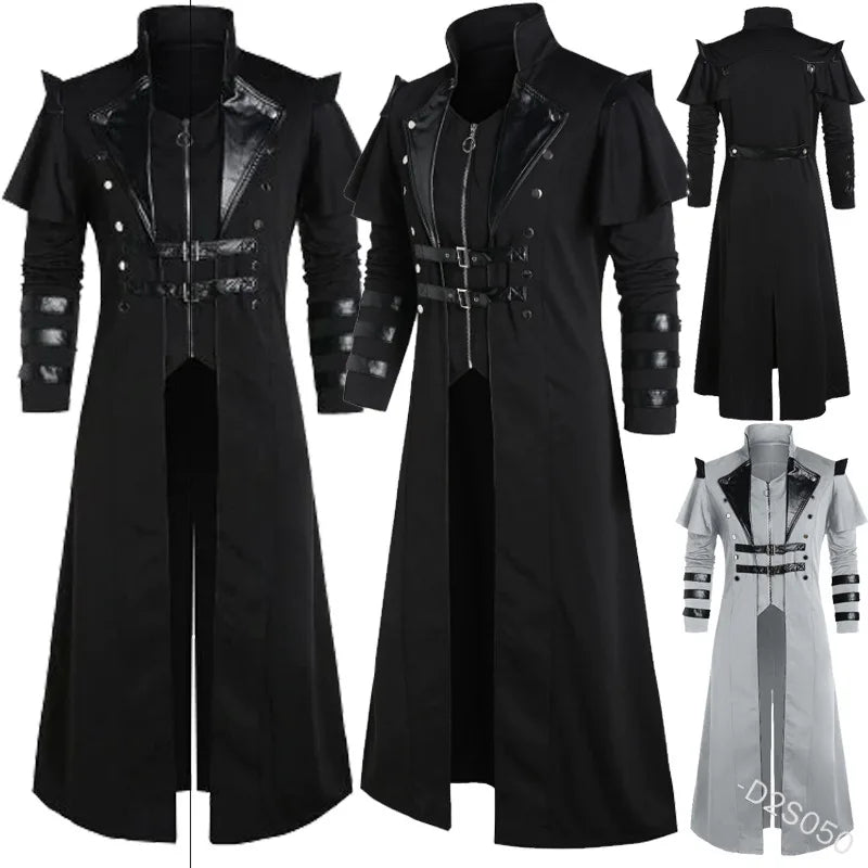 Gothic Steampunk Trench Coat in Polyester for Halloween Costume