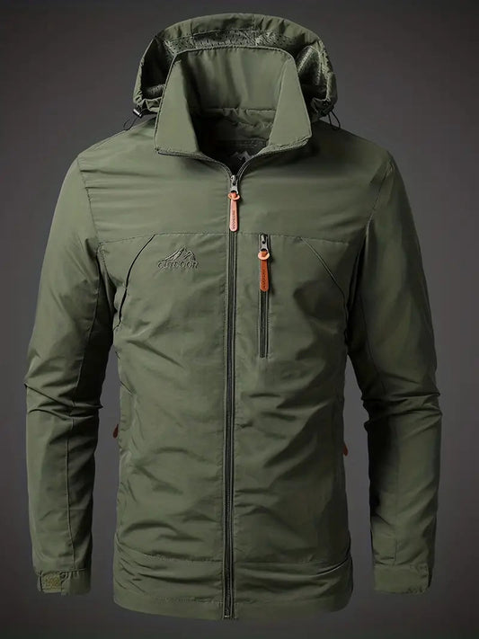 Waterproof men's outer jacket with adjustable hood - Breathable technical shell