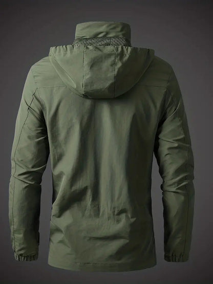 Waterproof men's outer jacket with adjustable hood - Breathable technical shell