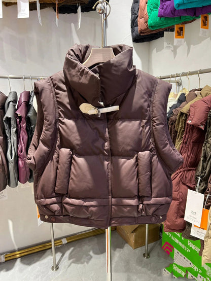 Wanda Down Vest | Cropped Boxy, PU Shell