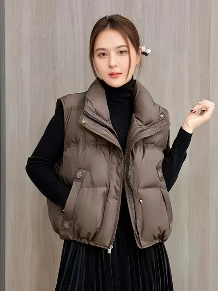 Wanda Down Vest | Stand Collar, Duck Down