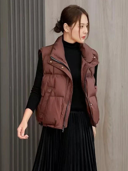 Wanda Down Vest | Stand Collar, Duck Down