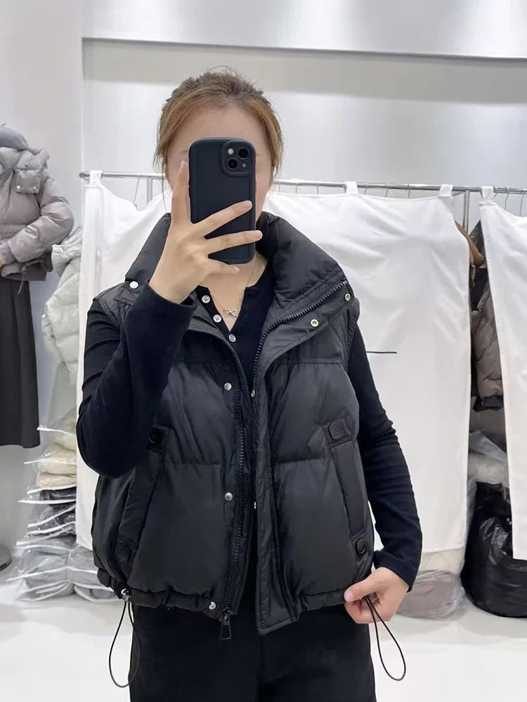 Wanda Down Vest | Stand Collar, Duck Down