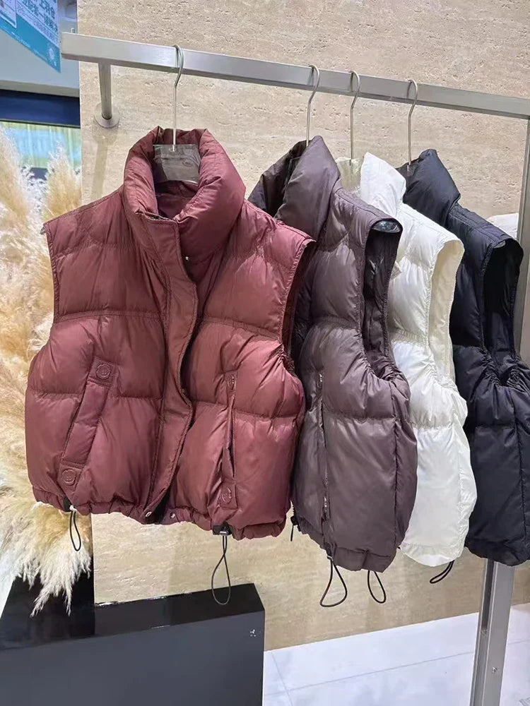 Wanda Down Vest | Stand Collar, Duck Down