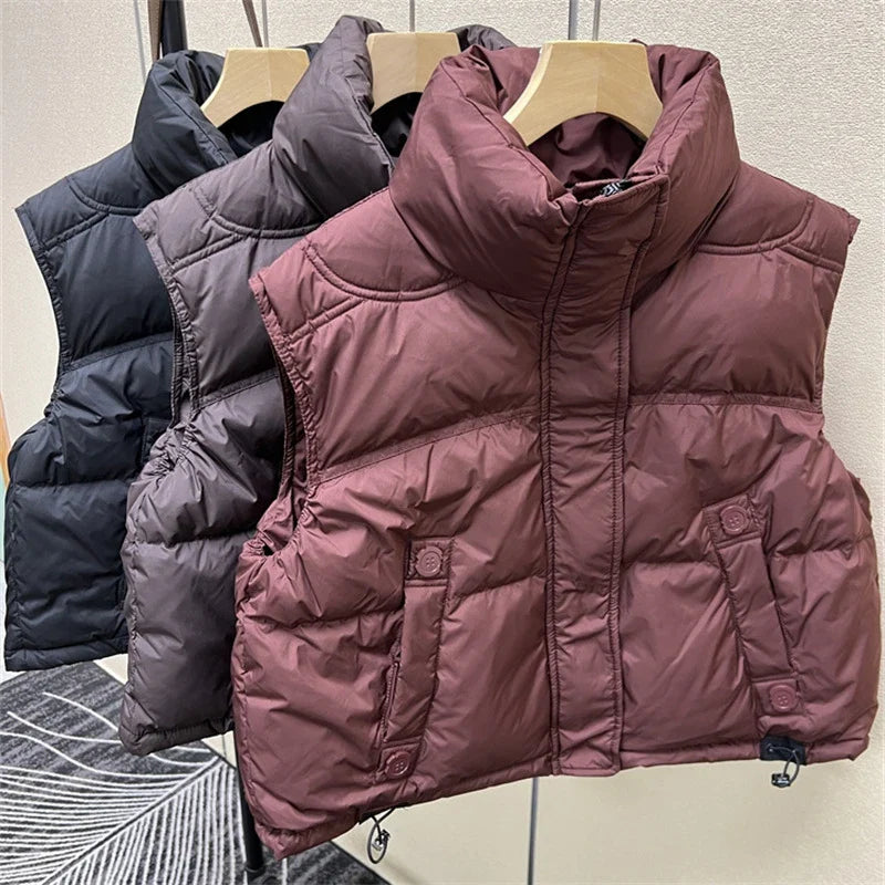 Wanda Down Vest | Stand Collar, Duck Down