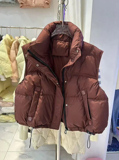 Wanda Down Vest | Stand Collar, Duck Down