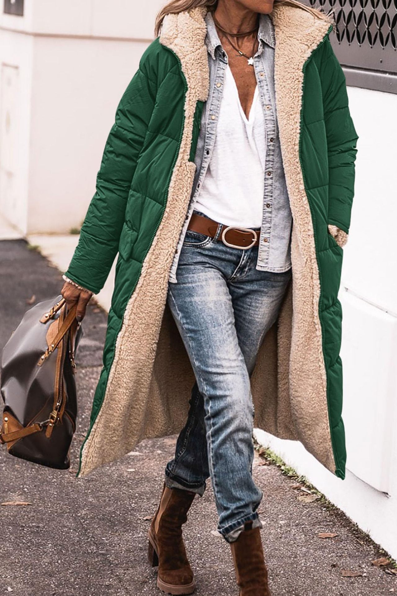 Wara Long Coat | Reversible Quilted Sherpa