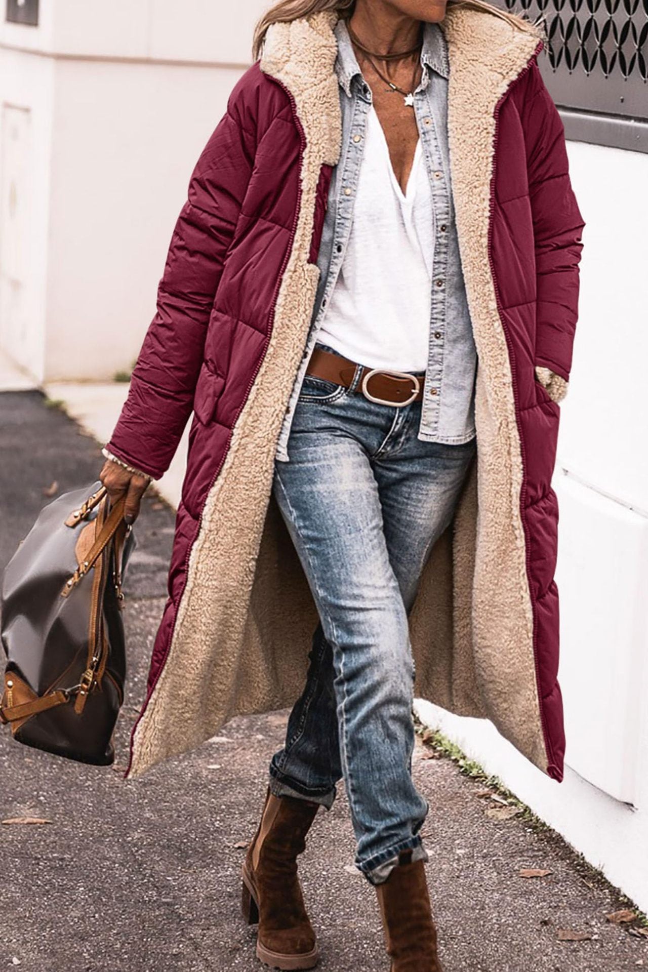Wara Long Coat | Reversible Quilted Sherpa
