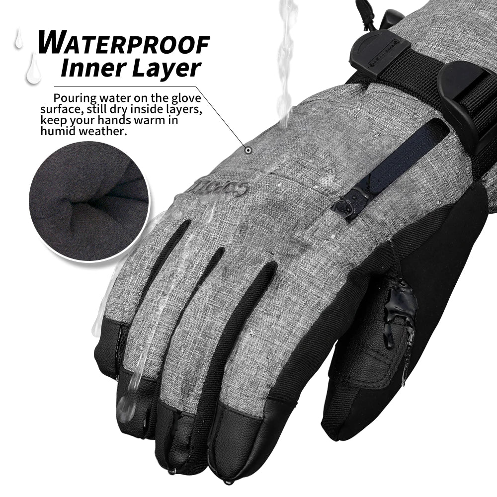 Waterproof Ski Gloves with Touchscreen Function – Thermal Snowboard Gloves for Men and Women