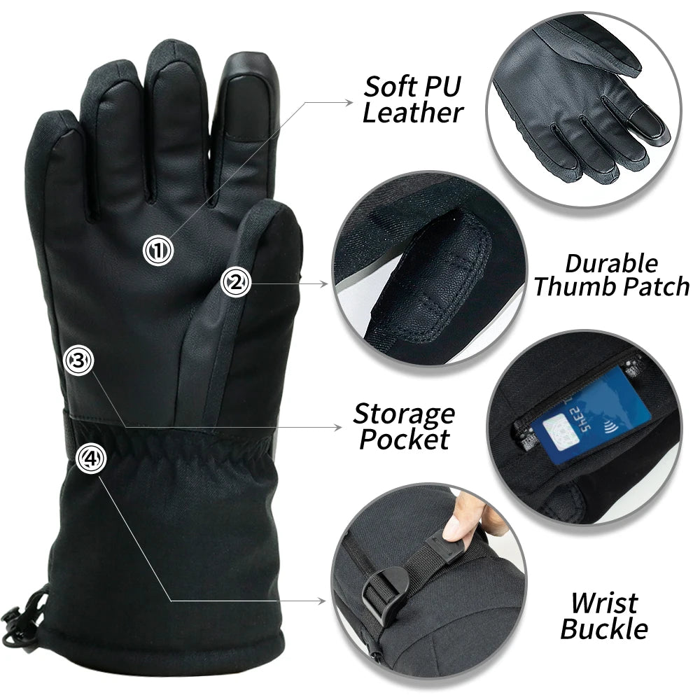 Waterproof Ski Gloves with Touchscreen Function – Thermal Snowboard Gloves for Men and Women